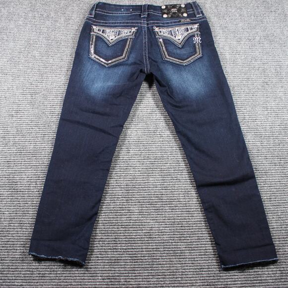Miss Me Jeans Womens 25 Blue Easy Skinny Sequins Flap Pockets Raw Hem - Picture 2 of 9